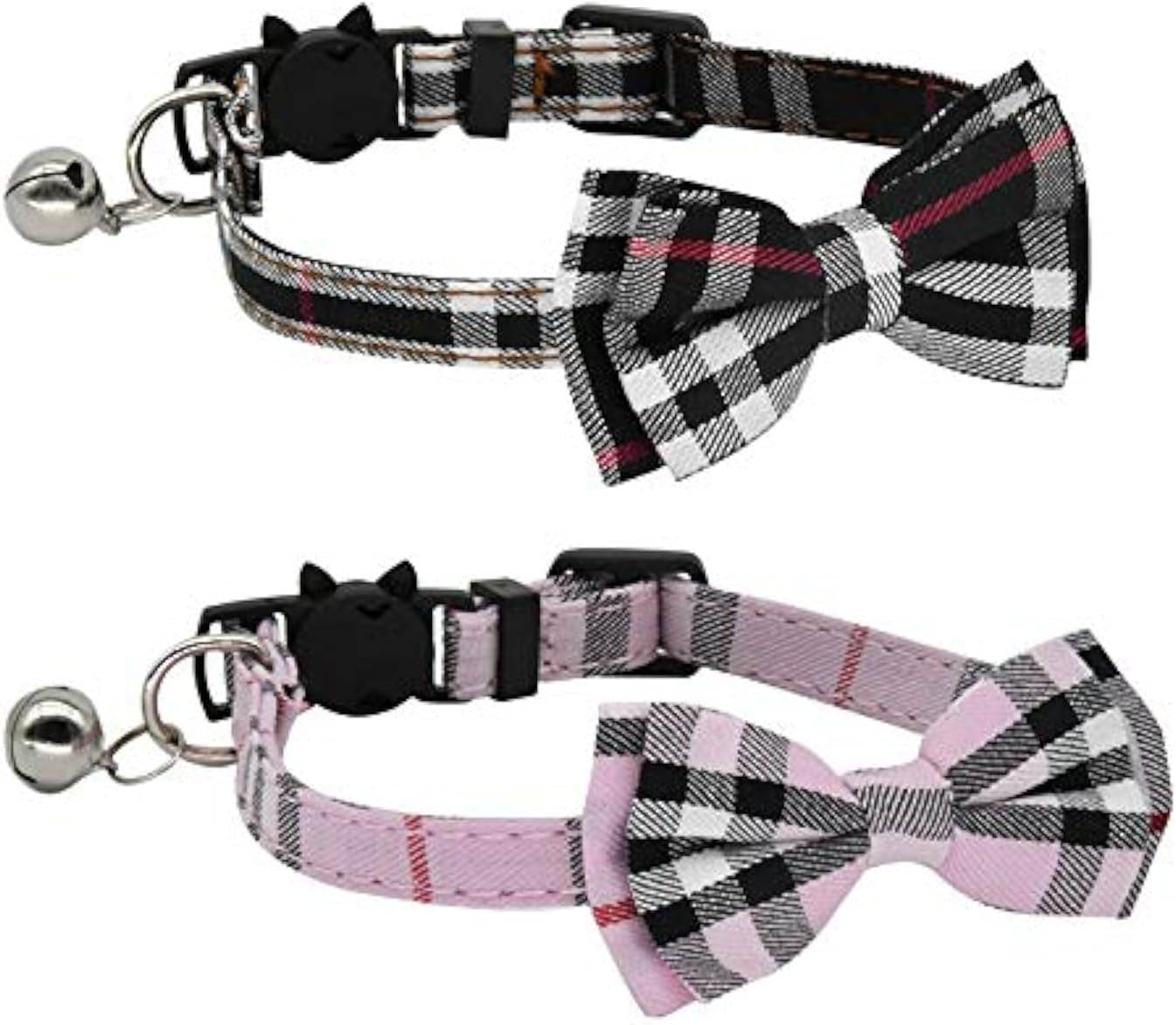 Adorable 2 Pack Cat Collars with Breakaway s and Bells - Adjustable for Kittens and Small Puppies (Black & Red)