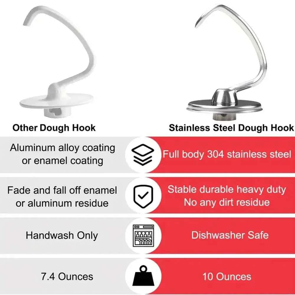 Premium Stainless Steel Dough Hook for Kitchenaid Mixers - Ideal for 4.5 & 5QT Models