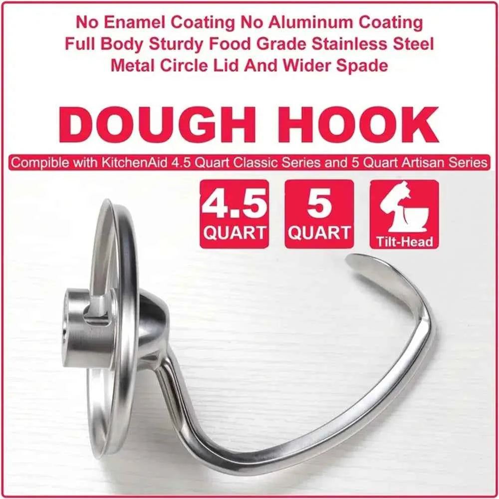 Premium Stainless Steel Dough Hook for Kitchenaid Mixers - Ideal for 4.5 & 5QT Models