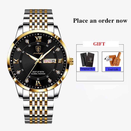 Luxury Waterproof Stainless Steel Men's Watch with Luminous Features and Hidden Clasp - Perfect for Sports and Everyday Wear
