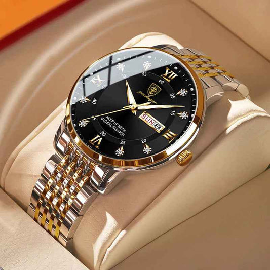 Luxury Waterproof Stainless Steel Men's Watch with Luminous Features and Hidden Clasp - Perfect for Sports and Everyday Wear