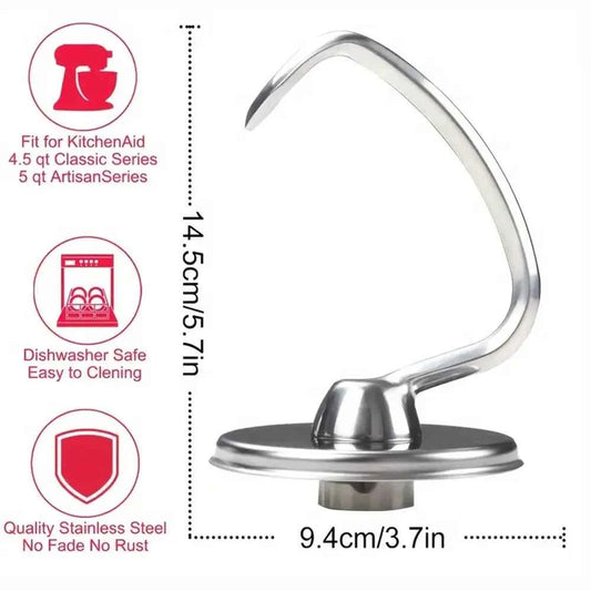 Premium Stainless Steel Dough Hook for Kitchenaid Mixers - Ideal for 4.5 & 5QT Models