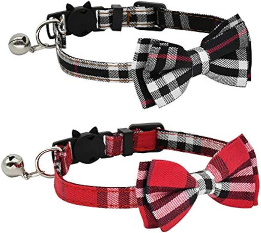 Adorable  2 Pack Cat Collars with Breakaway s and Bells - Adjustable for Kittens and Small Puppies (Black & Red)