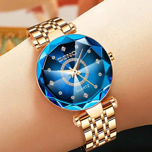 Luxury Women's Quartz Watch - Ocean Heart Star Sky Diamond Face, Waterproof Steel Band